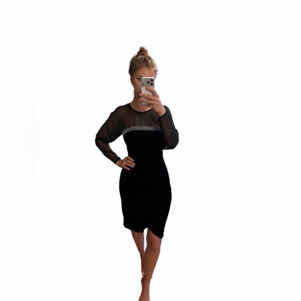 Vintage Julie Duroche Black Velvet Rhinestone  Dress 6 fits like S